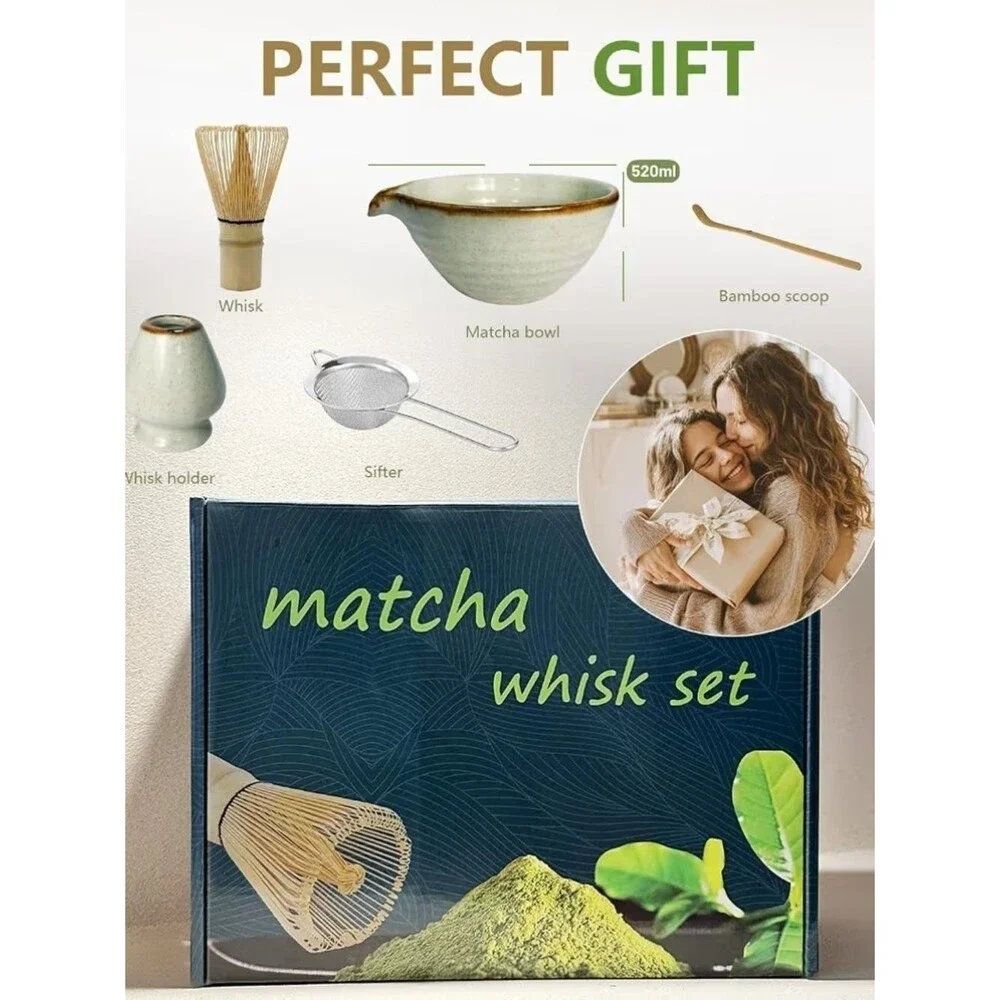 Taruzil Matcha Whisk Set with Matcha Bowl, Matcha Bamboo Whisk, Scoop, Sifter